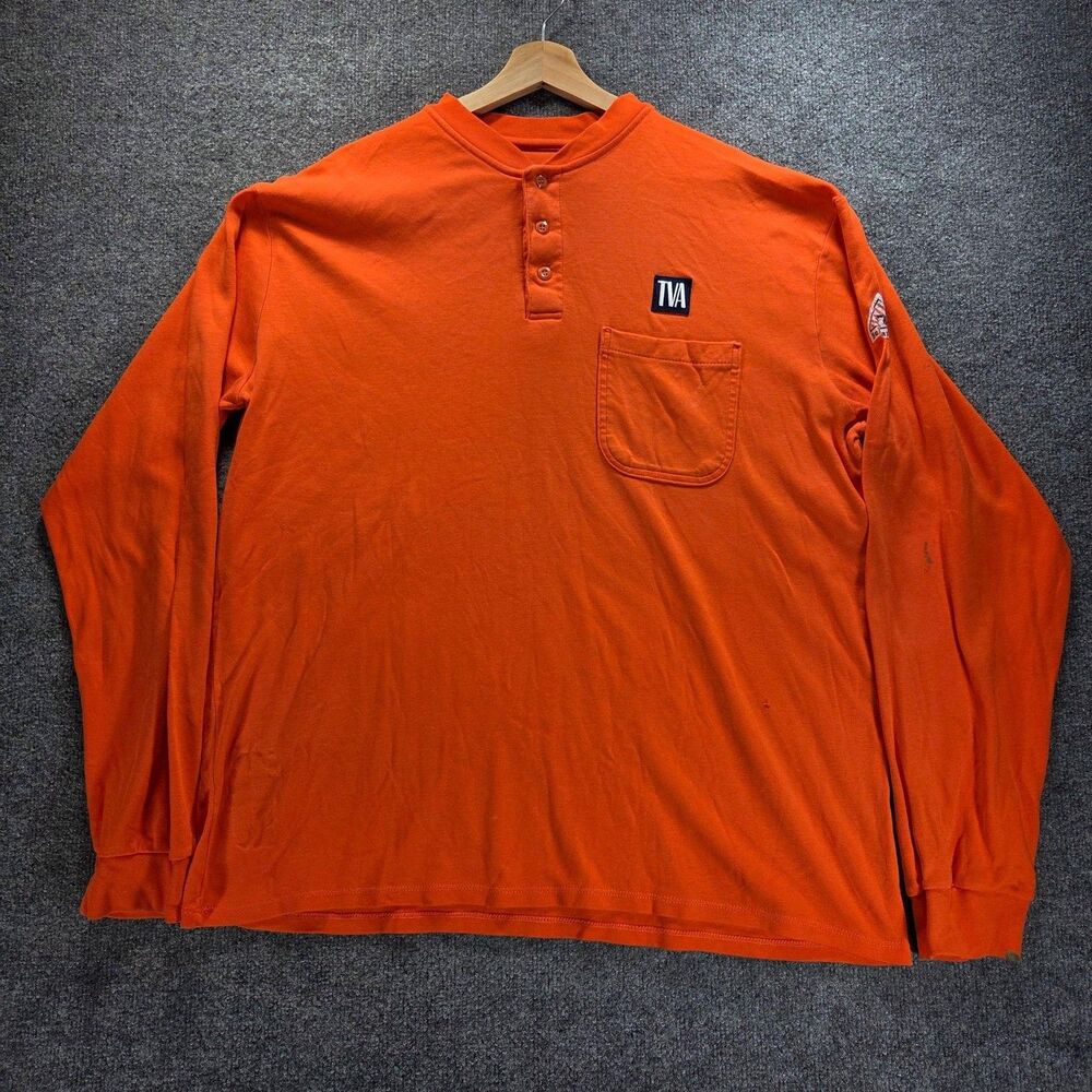 Bulwark Flame Resistant Shirt Mens 2XL Orange Long Sleeve Henley TVA Logo